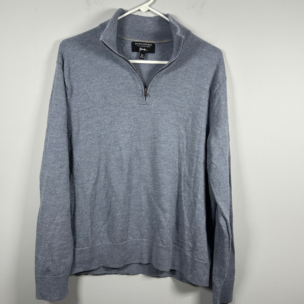 Banana Republic Sweater Men's XL Blue Baruffa Italian Merino Wool 1/4 Zip Golf
